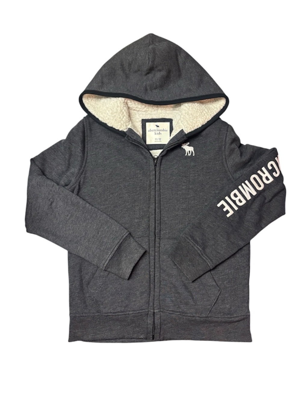 abercrombie kids Charcoal Sherpa-Lined Zip Hoodie